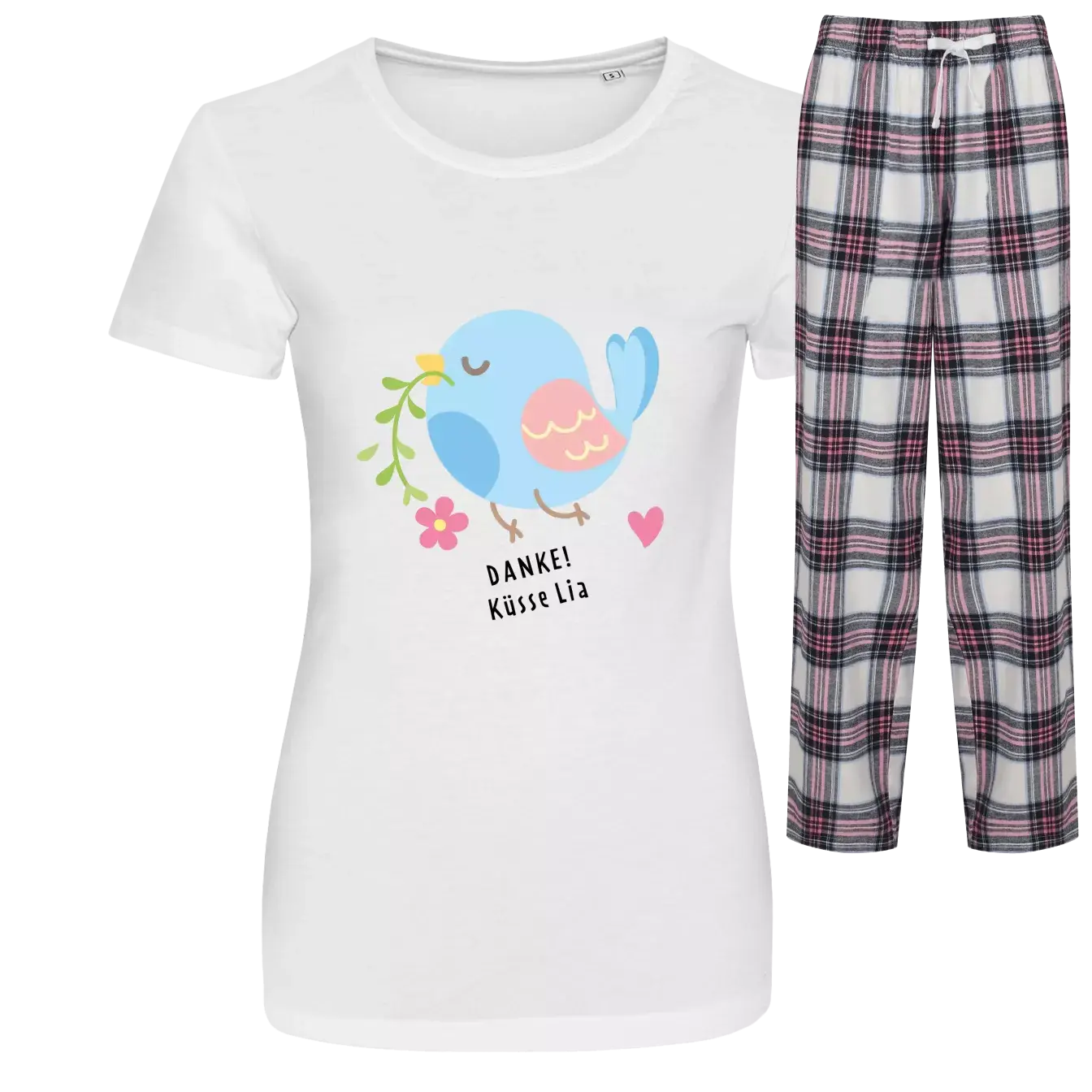 Damen SchlafanzugWit/roze 2 Damen SchlafanzugWit/roze – Bild 2