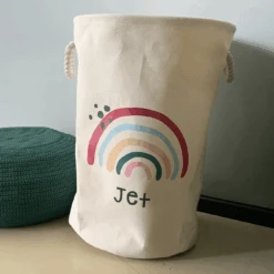 AufbewahrungssackNatur -Simply Colors Verkaufsgeschäft katoenen opbergzak met naam groot regenboog 1